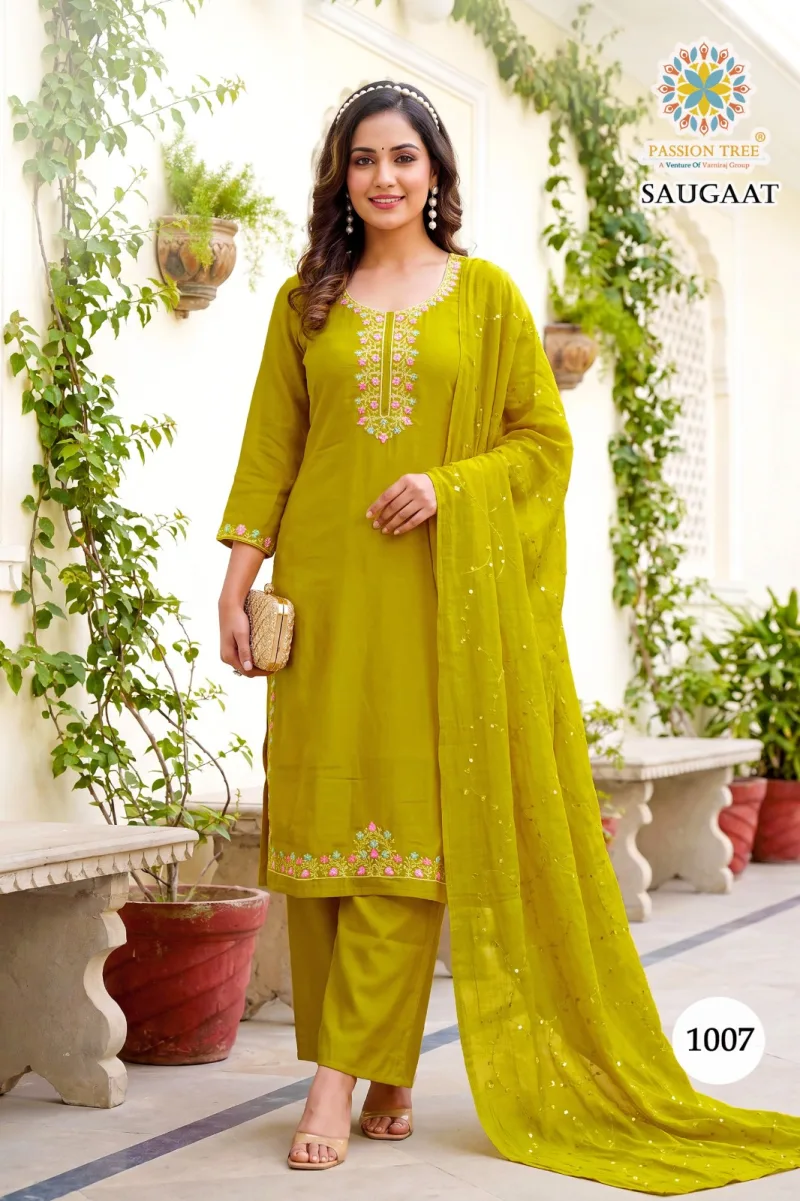 Saugaat Vol 1 By Passion Tree Mal Chanderi Kurti With Bottom Dupatta 